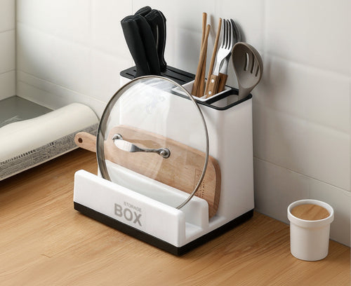 Countertop kitchen utensil, knife and lid organizer