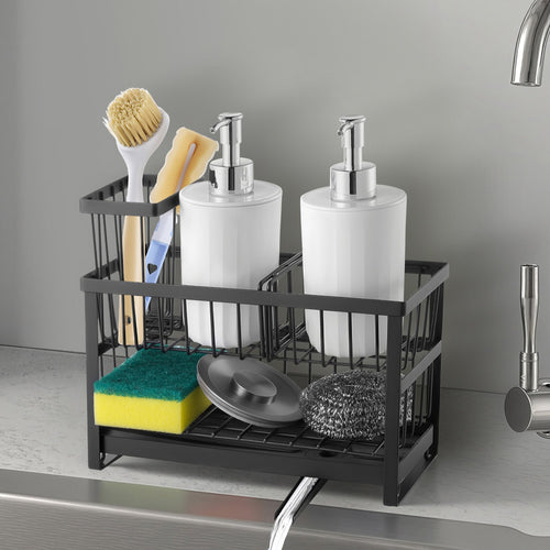 2-tier kitchen sink caddy with rotating drain spout