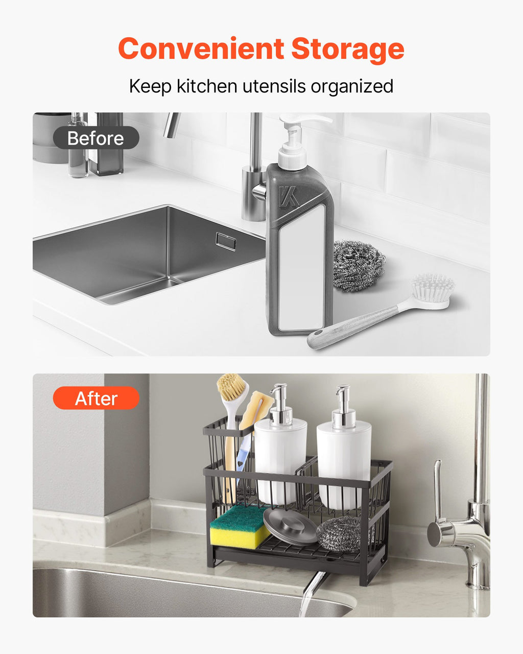 2-Tier Kitchen Sink Caddy with Rotating Drain Spout