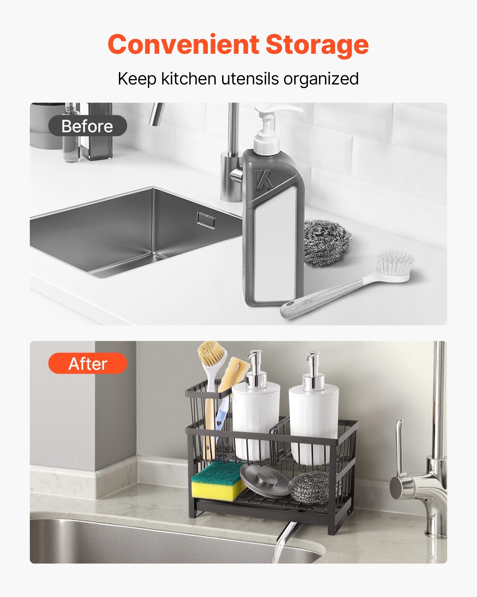 2-Tier Kitchen Sink Caddy with Rotating Drain Spout