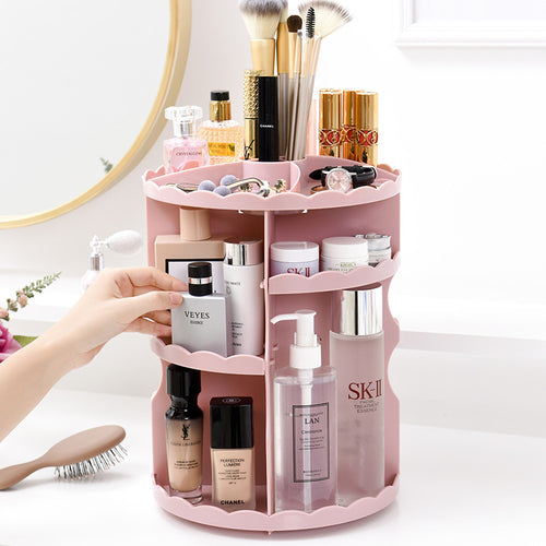 360-degree rotating makeup and skincare organizer